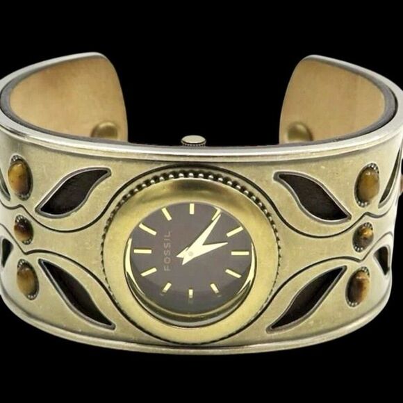 Vintage Fossil Cuff Watch With Stones - Picture 1 of 11